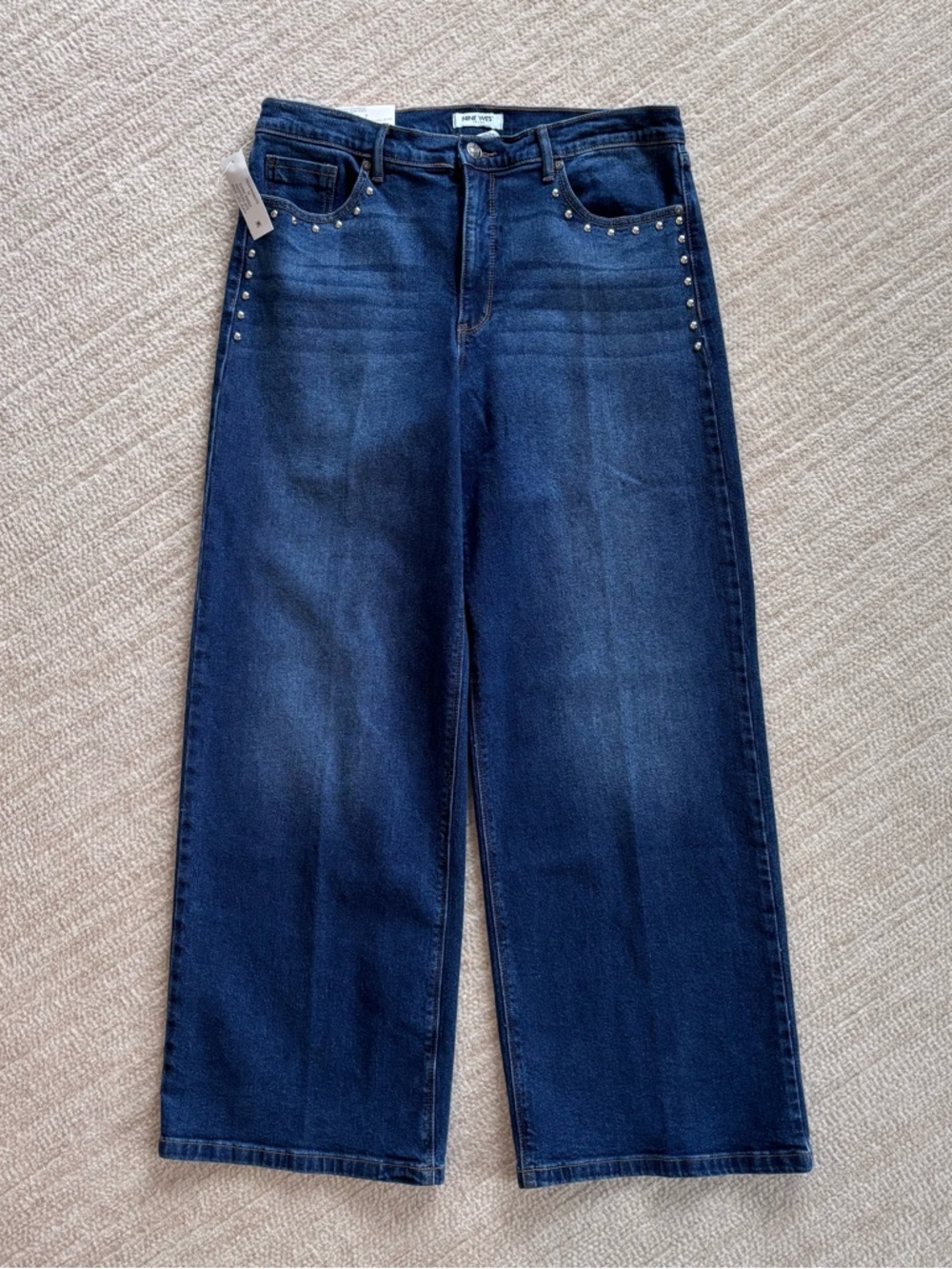 Nine West Dark Blue Wide Leg Jeans with Stud Accents Women 12 NWT